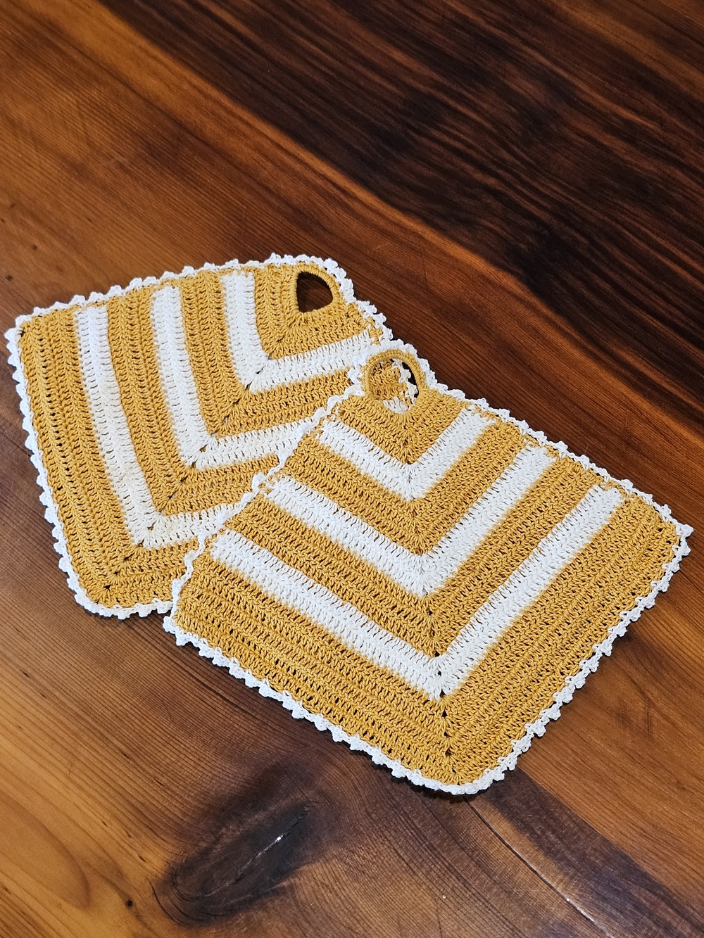 Handmade Yellow & White Crochet Pot Holder Set - Cotton Kitchen Linens